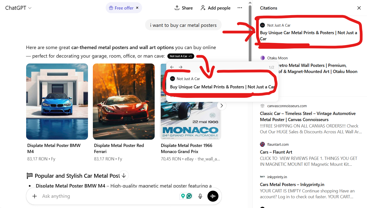 ChatGPT ecommerce results